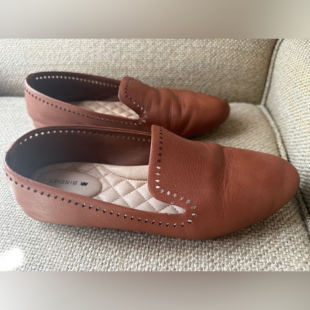 Birdies Brown Leather Flats with Quilted Interior